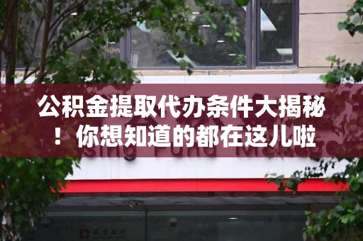 颍东公积金提取代办条件大揭秘！你想知道的都在这儿啦